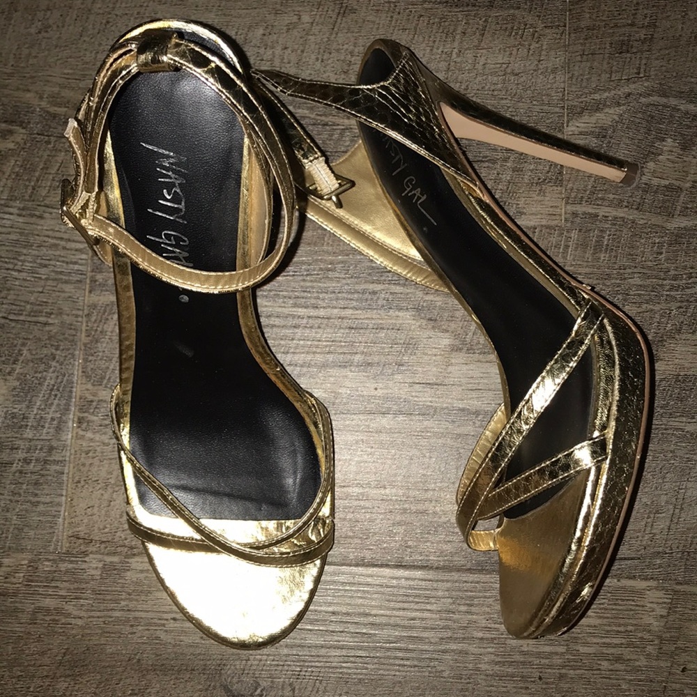 Nasty Gal gold strappy heels